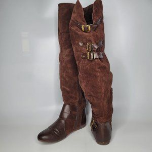 Kali Over Knee Suede Boots Brown Zipper Flat sz 10